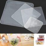 Person with silicone food wrap Australia Transparent color, front view, showing stretchable design.