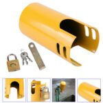 Person with tap lock Australia Yellow color, front view, showing lock and plate.