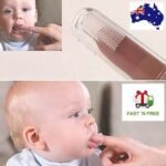 Baby finger toothbrush Australia Clear color, front view, showing silicone bristles.