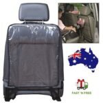 Car seat back protector Australia Black color, front view, showing kick mat cover.