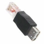 USB to RJ45 adapter Australia Black color, front view, showing USB and RJ45 ends.