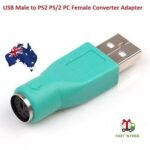 USB to PS2 adapter Australia Green color, front view, showing USB port.
