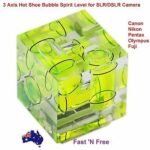 DSLR spirit level Australia Clear acrylic, front view, showing three-axis bubbles.