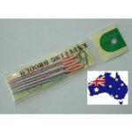 Kids knitting needles Australia Colorful plastic, front view, showing large eye.
