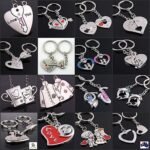 Couple keychain Australia Zinc alloy heart and arrow design, front view, silver.