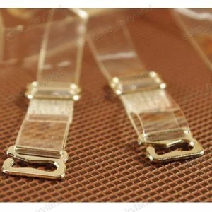 Woman in clear bra strap extender, front view, showing transparent TPU design.