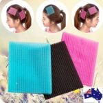 Woman in hair fringe magic tape Multicolor, front view, showing fringe holder design.