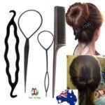 Woman using magic hair styling clips Black color, front view, showing twist design.