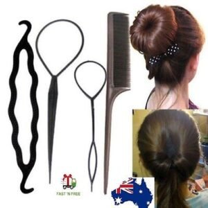 Woman using magic hair styling clips Black color, front view, showing twist design.