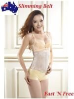 Woman in waist trainer cincher women Beige color, front view, showing elastic design.