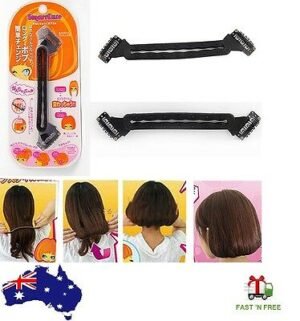 Woman using bobo hairstyle clip Black color, front view, showing hair transformation design.