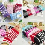 Person in pineapple pattern mittens Pink & White color, front view, showing knit design.