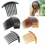 Woman using magic French twist clip Black color, front view, showing comb design.
