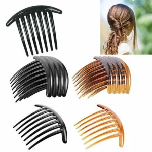 Woman using magic French twist clip Black color, front view, showing comb design.