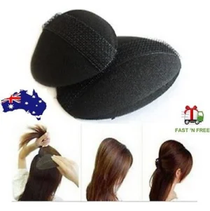 Woman using fluffy updo sponge pad Black color, front view, showing sponge design.