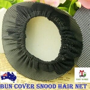 Girl in ballet bun cover net Black color, front view, showing nylon design.