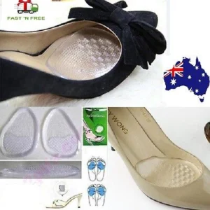 Person with silicone foot care insoles Australia Blue color, front view, showing gel pad design.