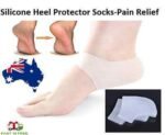 Person with silicone heel relief socks Australia Clear color, front view, showing gel cushion design.