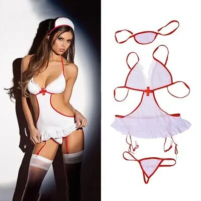 1-541.jpg Woman in sexy nurse lingerie Australia Red and white color, front view, showing nurse uniform design.