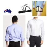Man with elastic shirt garters Australia Black color, front view, showing adjustable straps.