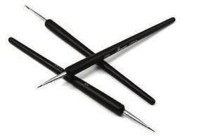 Person with acrylic nail brush set Australia Black color, front view, showing 3-piece design.
