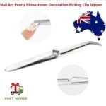 Person with nail art nipper tool Australia Silver color, front view, showing stainless steel design.