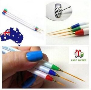 Person with nail art brush set Australia Shown color, front view, showing 3-piece design.