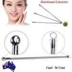 Person with stainless steel blackhead remover Australia Silver color, front view, showing dual ends.