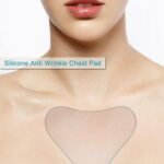 Person with anti-wrinkle chest pad Australia Transparent color, front view, showing silicone pad.