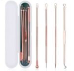 Person with blackhead remover tool Australia Rose gold color, front view, showing 4-piece design.