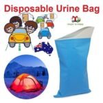 Person with disposable urine bag Australia Blue color, front view, showing compact design.