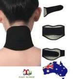 Person with magnetic neck massager Australia Black color, front view, showing tourmaline design.