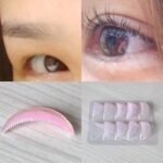 Person with eyelash perm pads Australia Shown color, front view, showing silicone shields.