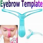 Person with eyebrow stencil kit Australia Shown color, front view, showing template design.