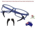 Person with silicone ear hooks Australia Black color, front view, showing grip design.