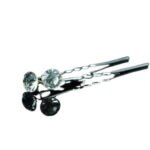 Person with clear crystal hairpins Australia Clear color, front view, showing silver plating.