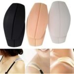 Woman with silicone bra strap pads Australia Beige color, front view, showing silicone pad.