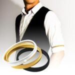 Person with elastic armband sleeve holder Australia Silver color, front view, showing metal design.