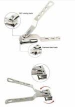 Person with stainless steel nail clippers Australia Shown color, front view, showing swivel head.