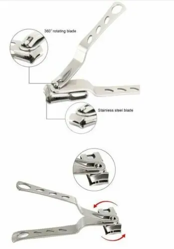 12-1080.jpg Person with stainless steel nail clippers Australia Shown color, front view, showing swivel head.