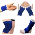 Person with joint support brace Australia Blue color, front view, showing wrist glove.