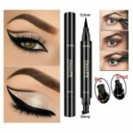 Person with waterproof eyeliner Australia Black color, front view, showing double-headed design.