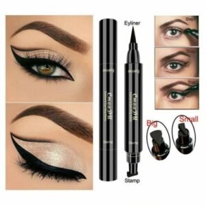 Person with waterproof eyeliner Australia Black color, front view, showing double-headed design.