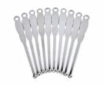 Person with ear wax removal tool Australia Steel color, front view, showing pick design.