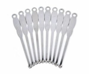 Person with ear wax removal tool Australia Steel color, front view, showing pick design.