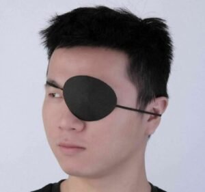 Person with eye patch for amblyopia Australia Black color, front view, showing groove design.