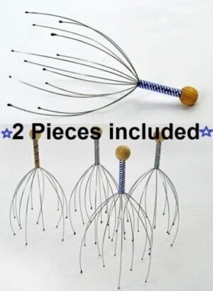 Person with head neck scalp massager Australia Random color, front view, showing wood handle.