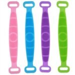 Person with silicone body sponge Australia Random color, front view, showing double-sided texture.