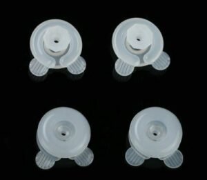 Person with doona cover clips Australia Clear color, front view, showing buckle design.