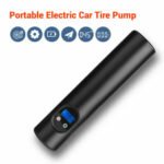 Person with cordless tyre inflator Australia Black/Grey/Silver color, front view, showing digital display.